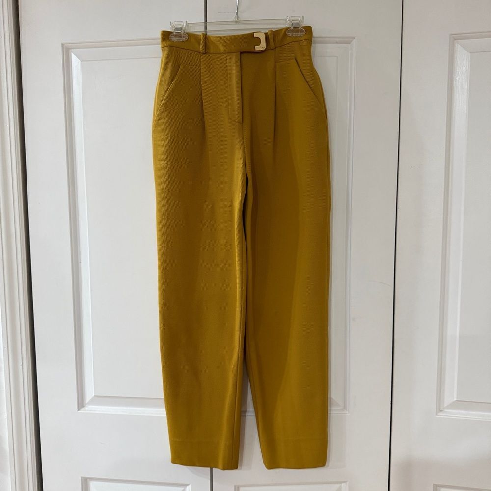 DVF Mustard Yellow High-Waisted Tapered Trousers Chic Quiet Luxury Academia